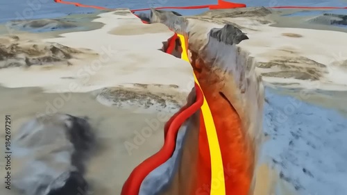 Cross section of Earth showing volcanic eruption and tectonic plate movement.