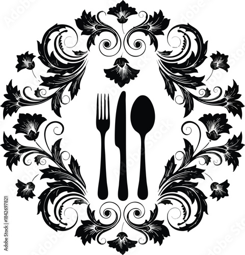 Elegant Floral Frame with Cutlery A Restaurant Design Concept