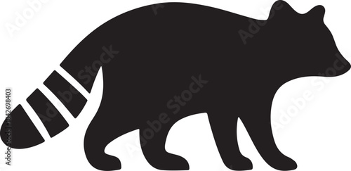 Black silhouette of a raccoon with distinctive tail markings on transparent background
