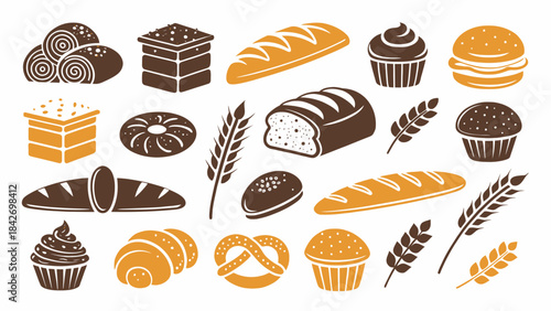Delicious Bakery Items Silhouette Icons - Freshly Baked Bread, Pastries, and Sweet Treats Collection