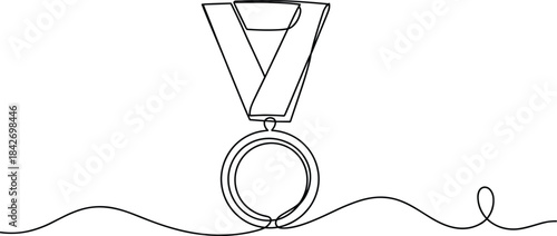Medal with Ribbon and Loop on a Wavy Line Background