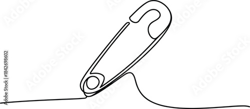 Safety pin with thread on white background sewing needlework