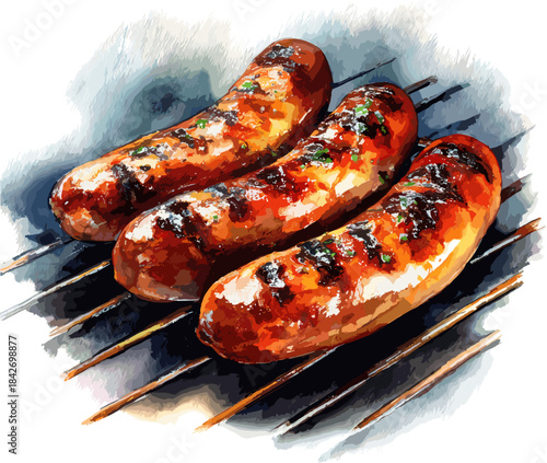 sausages on the grill with clipping paths