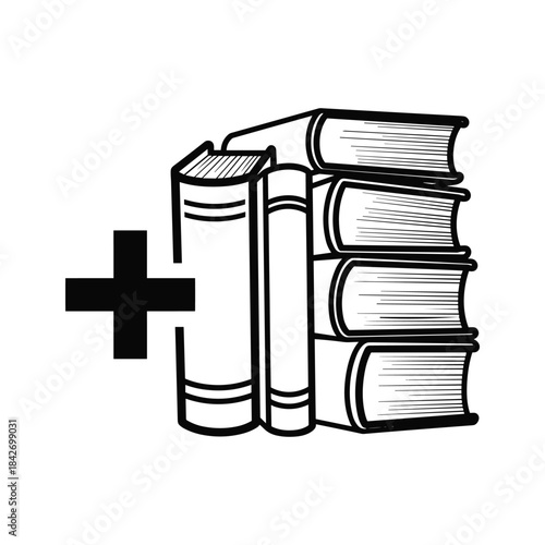 Stack of books with a cross symbol
