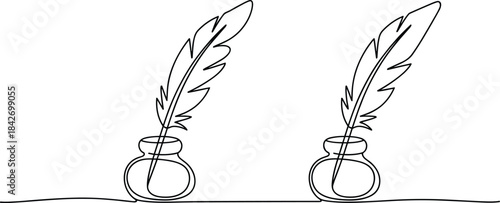 Two Quill Pens in Vases Line black and white feather