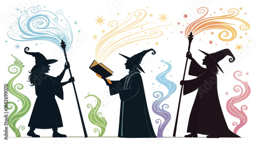Mystical Wizards and Potions Vector Silhouette Pack: Ancient Sorcerers, Magicians, and Enchanted Brews for Fantasy Role-Playing Game Design