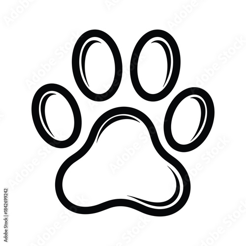 Simple black paw print icon on white background