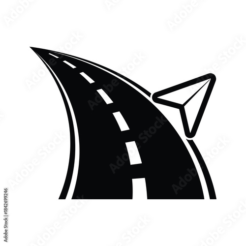 Paper plane flying over curved road