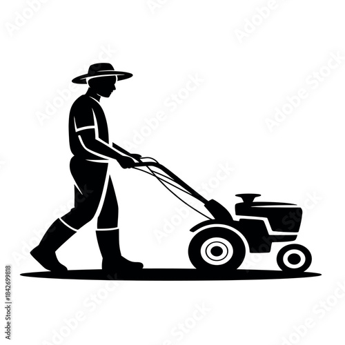 Man mowing lawn with a lawn mower Vector