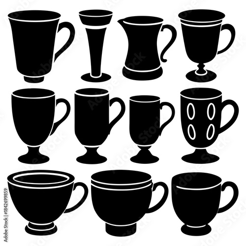 set of cup on different style 