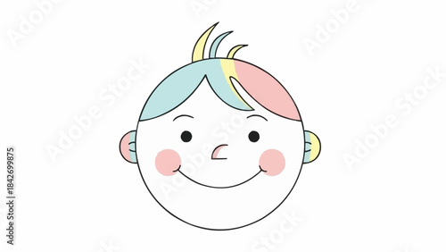 Cute cartoon baby face with colorful hair and rosy cheeks.