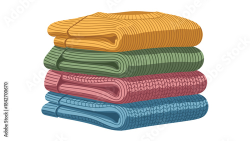 A stack of colorful folded towels in orange, green, pink, light blue, and blue hues