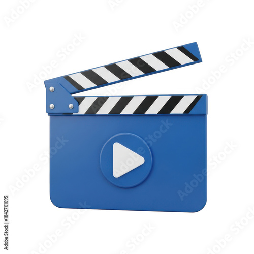 Classic movie clapboard with play button symbol for film production and entertainment transparent background