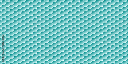 Seamless turquoise hexagon honeycomb pattern with soft gradient geometric background
