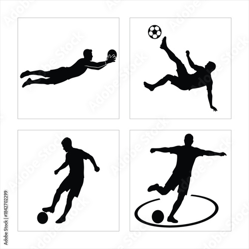 Dynamic Football Player Action pose Silhouettes