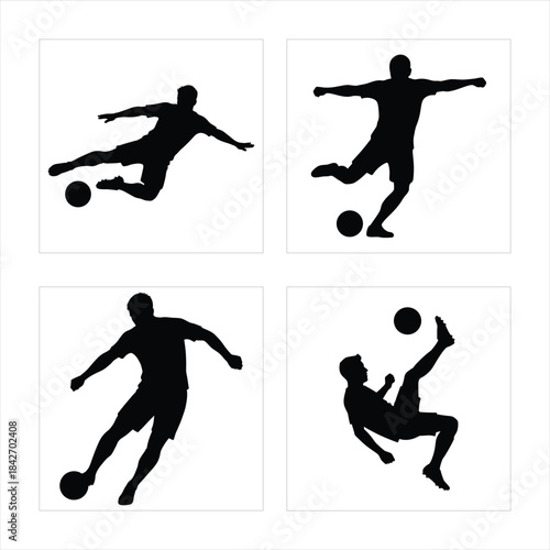 Dynamic Football Player Action pose Silhouettes