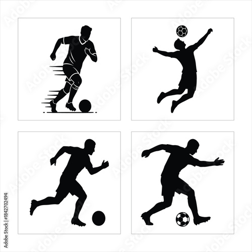 Dynamic Football Player Action pose Silhouettes