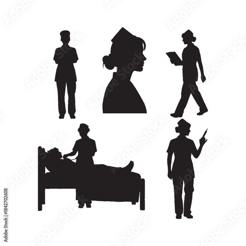 Nurse Silhouettes Collection,Nurse Silhouettes,Vector Nurse Silhouettes,Medical Nurse Figures Silhouettes,nurse vector