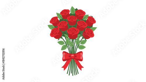 A beautiful bouquet of red roses tied with a red bow