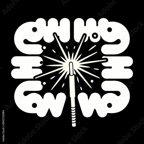 Stylized black and white illustration of a sparking welding torch and cowboy text Vector