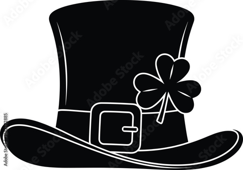 Irish top hat silhouette illustration—vector of shamrock, buckle, and wide brim for St. Patrick’s Day