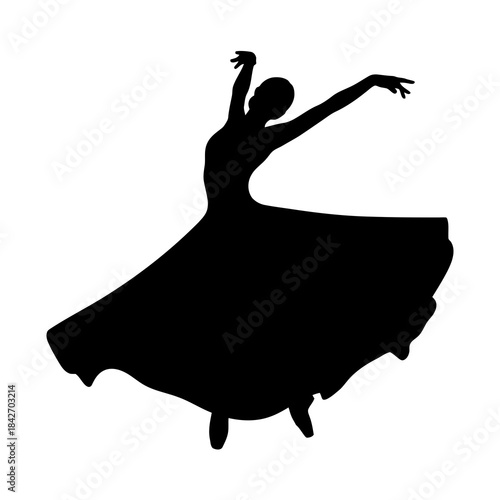 Ballerina dancing silhouette isolated on white background