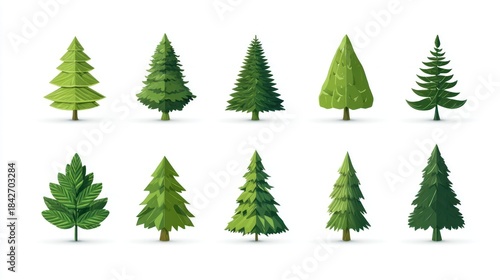 Christmas Tree Green Icon, Fir Tree Illustration, isolated variations. Vector