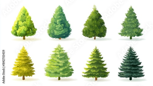 Christmas Tree Green Icon, Fir Tree Illustration, isolated variations. Vector