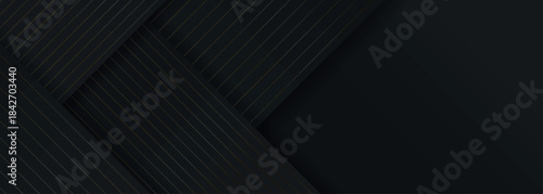 Dark abstract background with luxurious and shiny golden diagonal stripes decoration. Premium vector illustration for brochure, website, flyer, and banner.