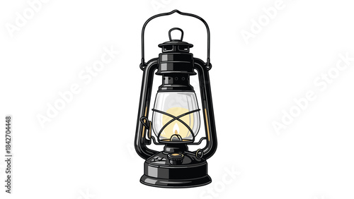 Vintage style black metal lantern with handle and glass enclosure