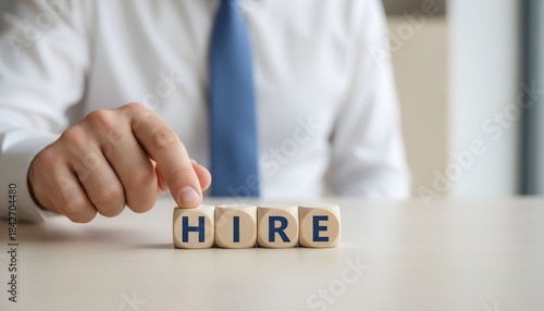 Wallpaper Mural Strategic Hire: The hand of a professional poised over the 'HIRE' dice, representing a pivotal moment in business Torontodigital.ca