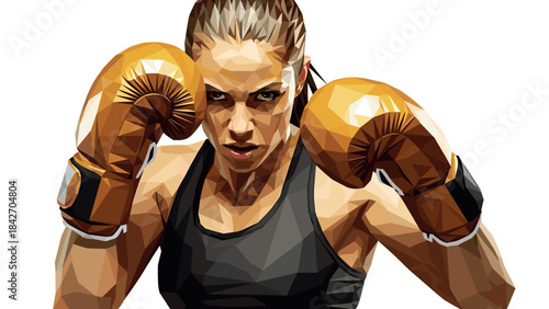 Geometric boxer in action pose with golden gloves