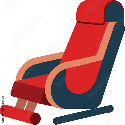 Stylized Massage Chair with Red Cushion Blue Panels and Extended Footrest
