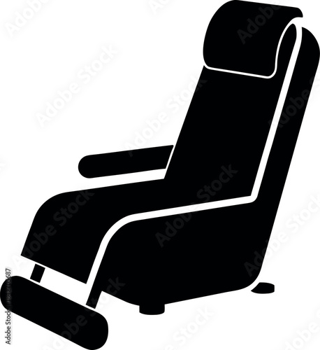 Massage Chair Silhouette Icon with Extended Footrest and High Backrest