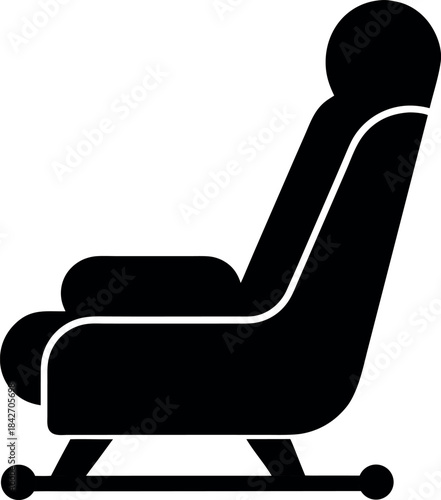 Silhouette Icon of Massage Chair with High Backrest and Cushioned Seat