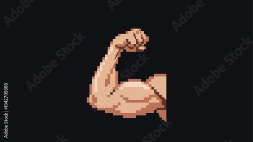 Pixel art flexing arm on black background