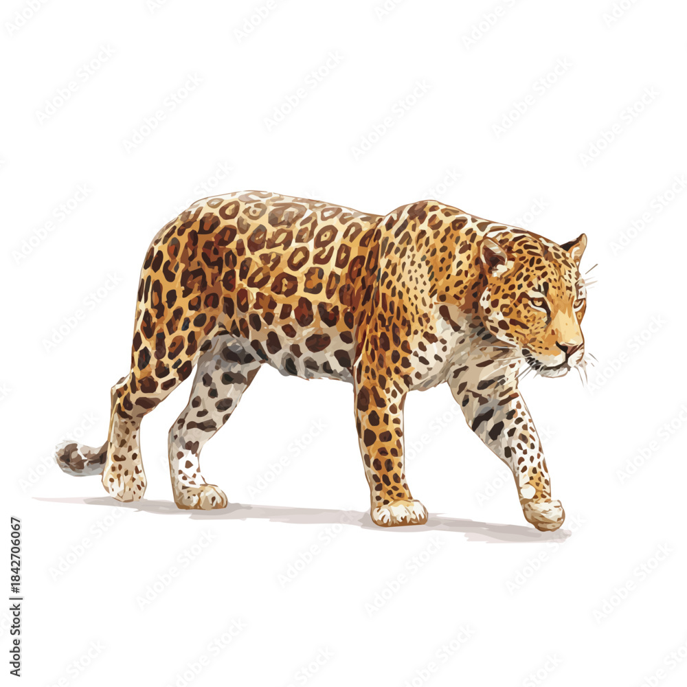 Obraz premium Leopard in detailed isometric watercolor art, isolated on a pure white backdrop.