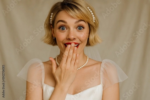 Stylish Blonde Bride with Short Hair and Pearl Accessories