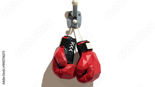 Geometric low poly boxing gloves hanging on a hook