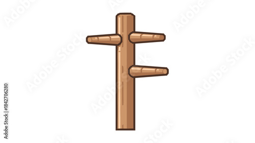 Blank wooden signpost with three arrows for direction and navigation in cartoon style