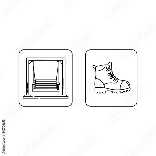 Simple line art icons of swing and hiking boot