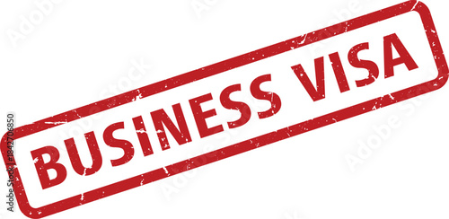 Red Business Visa Rubber Stamp Impression on White Background, Showing Approval and Documentation