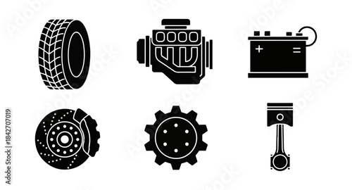 Automotive icons set outline style design elements isolated