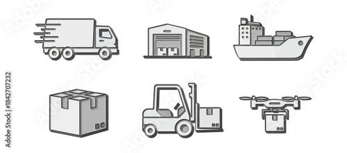 Logistics and shipping icons set delivery transportation