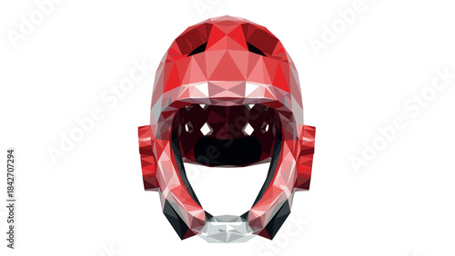 Low poly red helmet design: geometric style front view