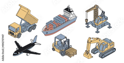 Transportation fleet isometric illustration various vehicles