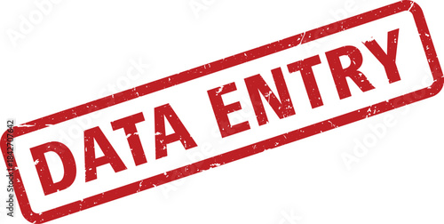 Red Data Entry Rubber Stamp Impression with Distressed Texture on a White Background