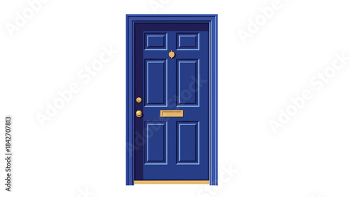 A bright blue wooden door with gold hardware