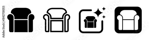 Sofa icon featuring a comfortable home interior seat in a clean black vector illustration on a transparent background