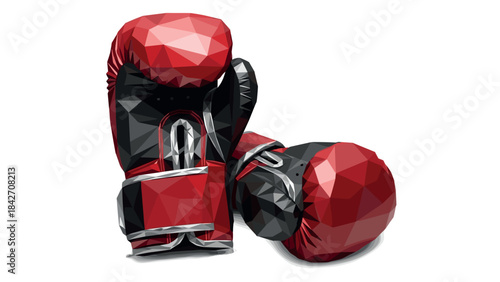 Geometric red boxing gloves on white background: modern low poly design